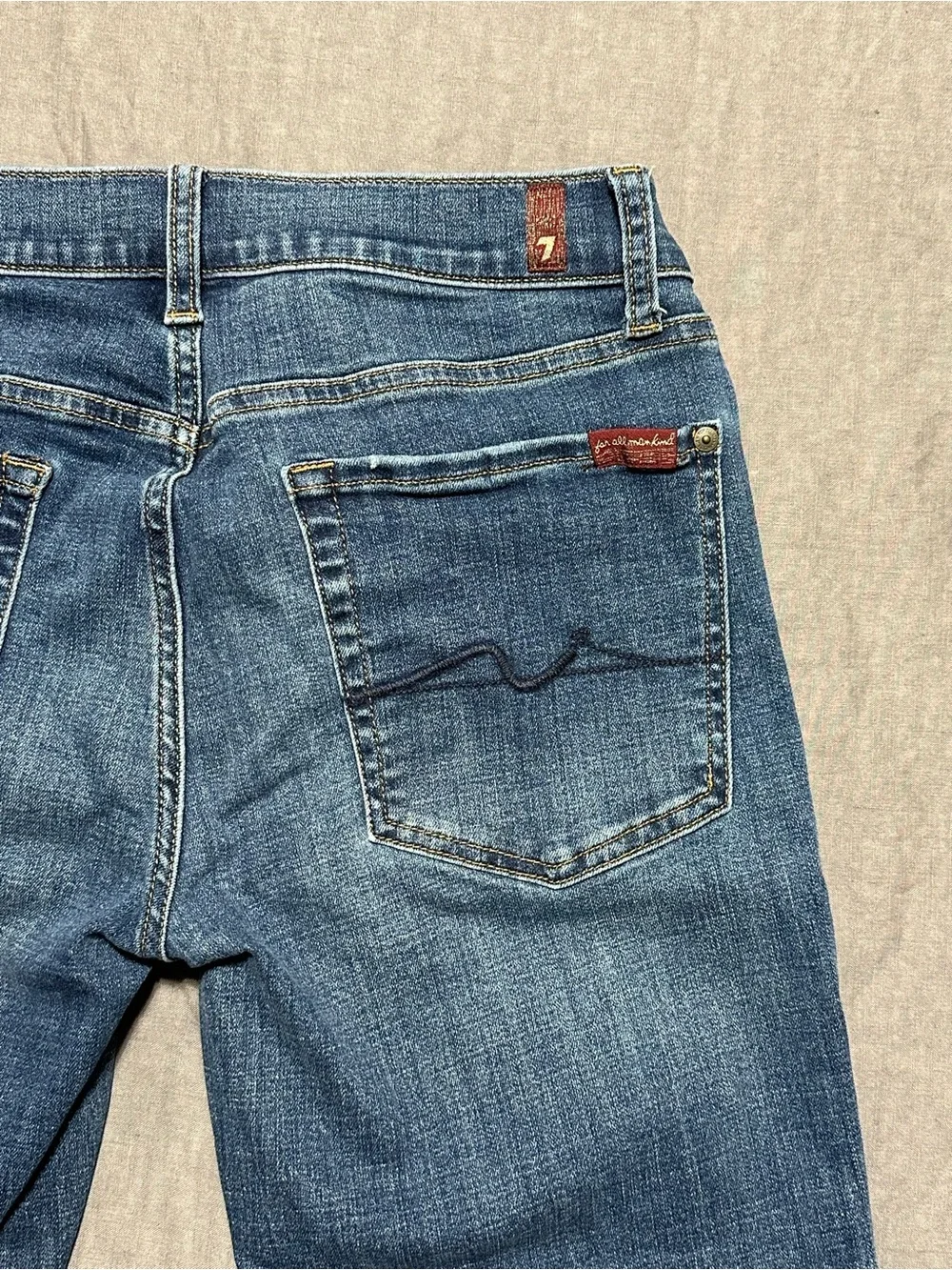 7 For All Mankind Men’s Tapered Jeans in Medium Blue Denim
